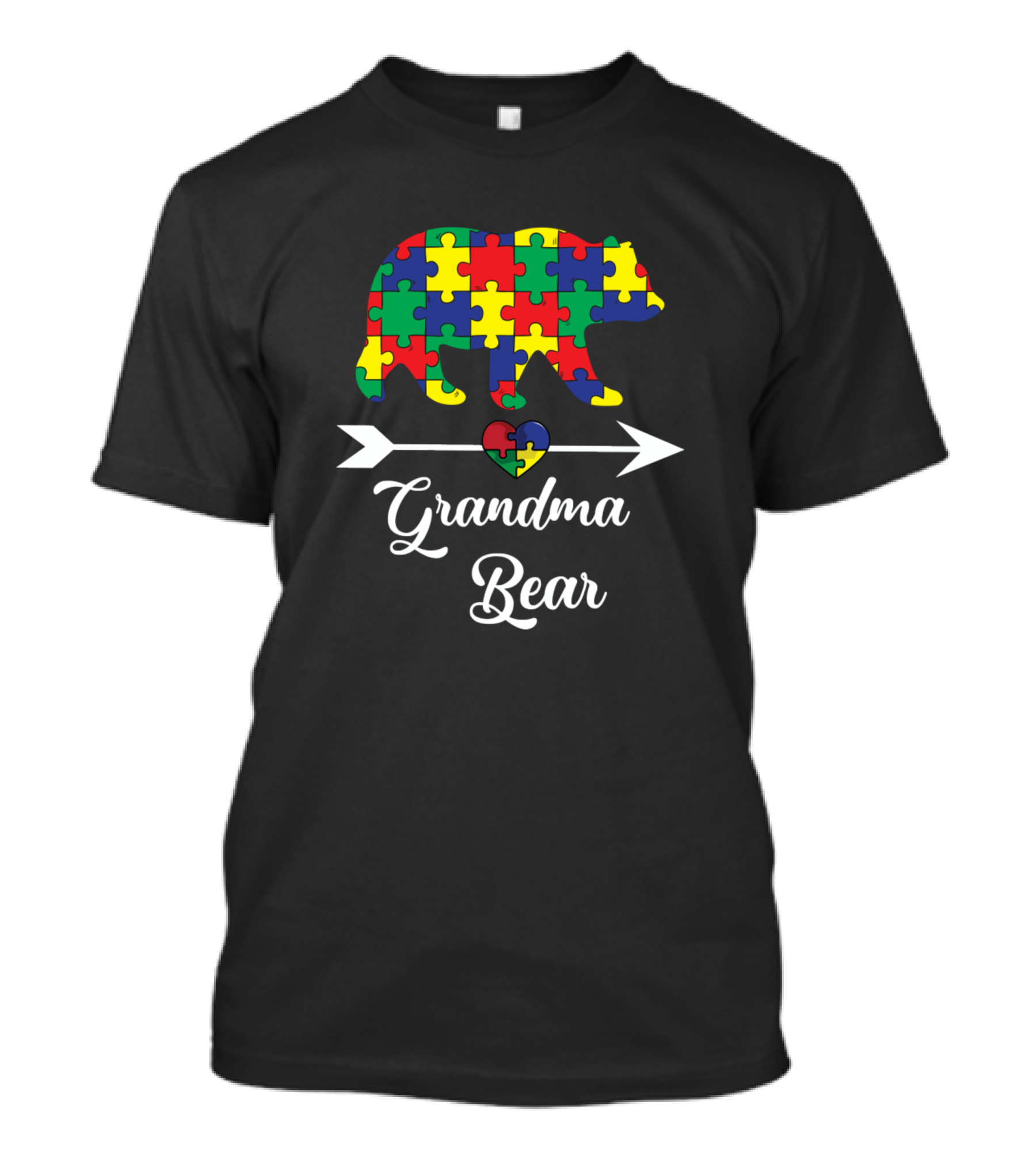 Grandma Bear Puzzle Autism Awareness Heart Arrow Gramma T-Shirt