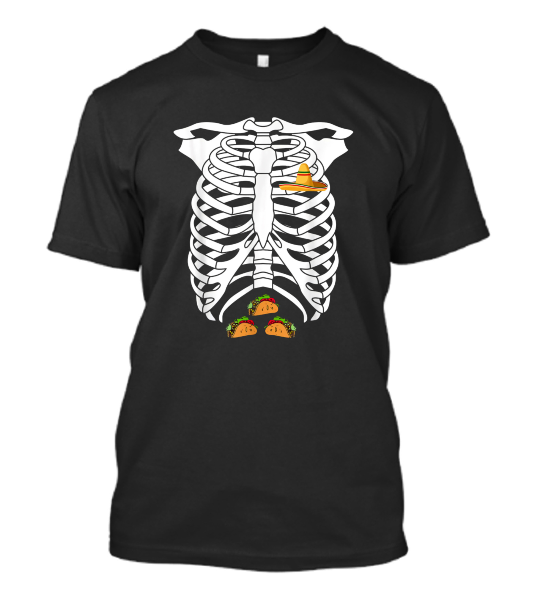 Skeleton X-Ray With Tacos And Sombrero Halloween Mexican Food T-Shirt