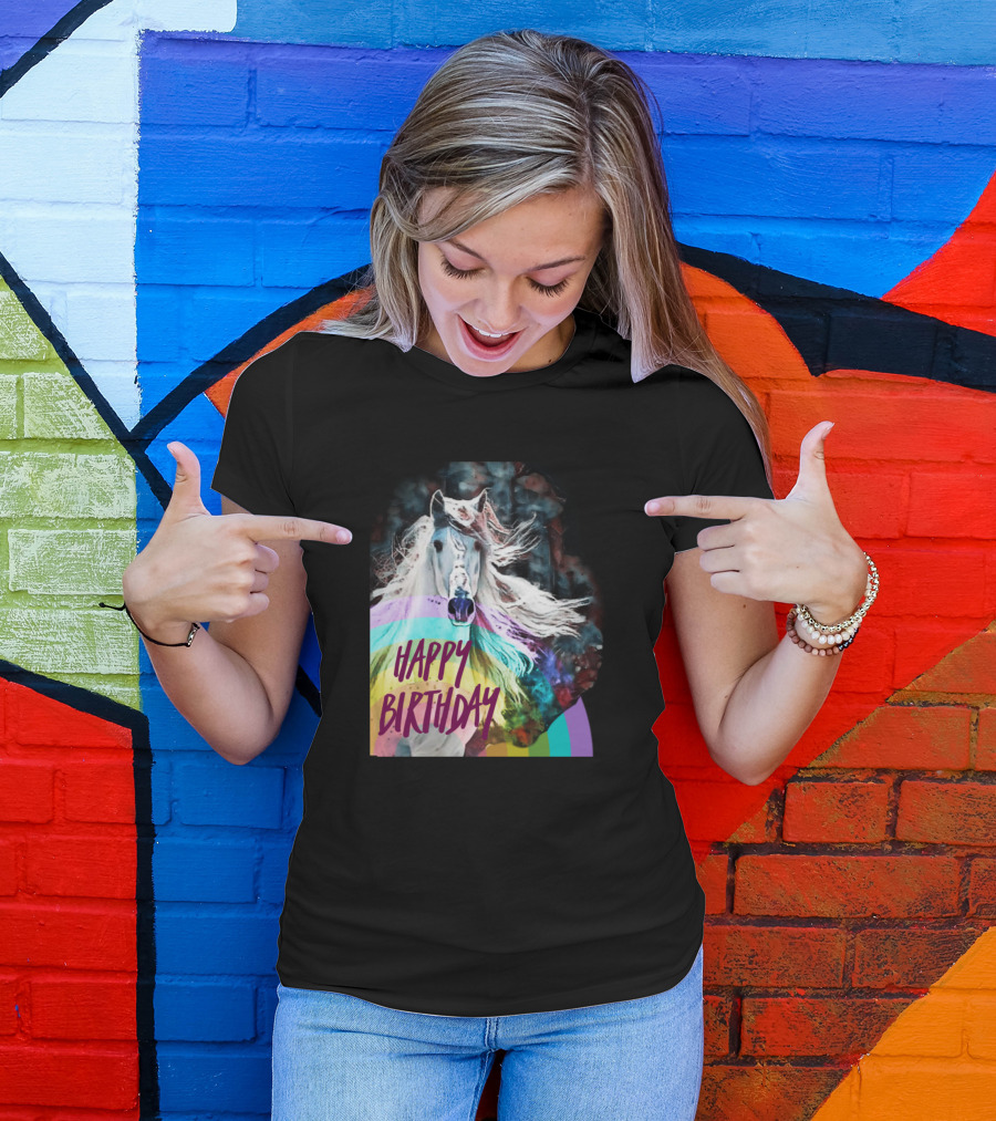 Happy Birthday Rainbow Horse Colorful T-Shirt
