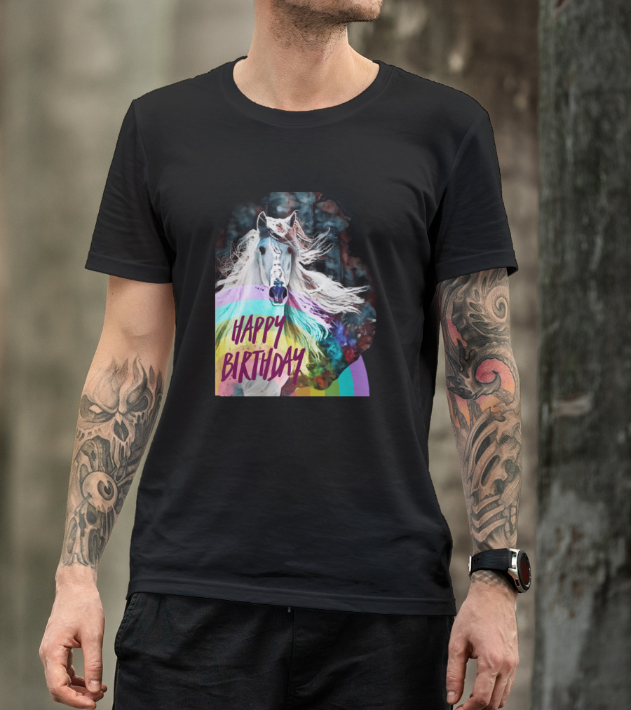Happy Birthday Rainbow Horse Colorful T-Shirt