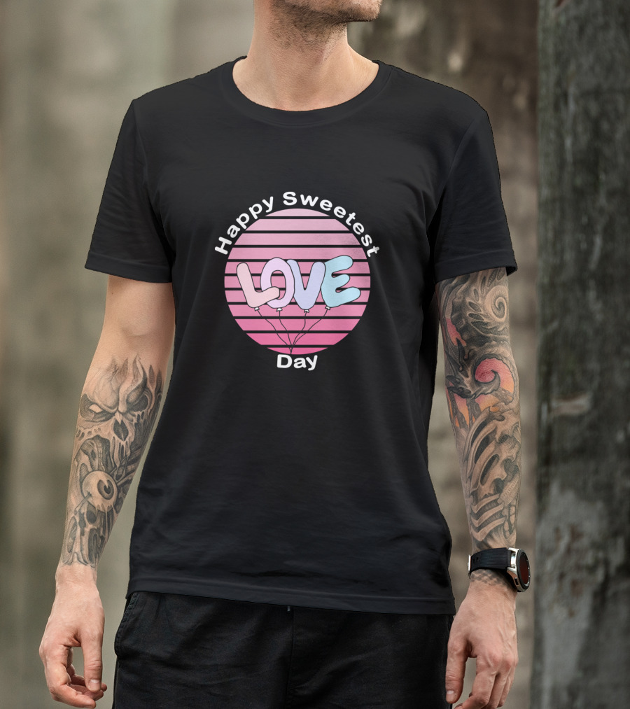 Happy Sweetest Day Love Balloons Pink Stripes T-Shirt