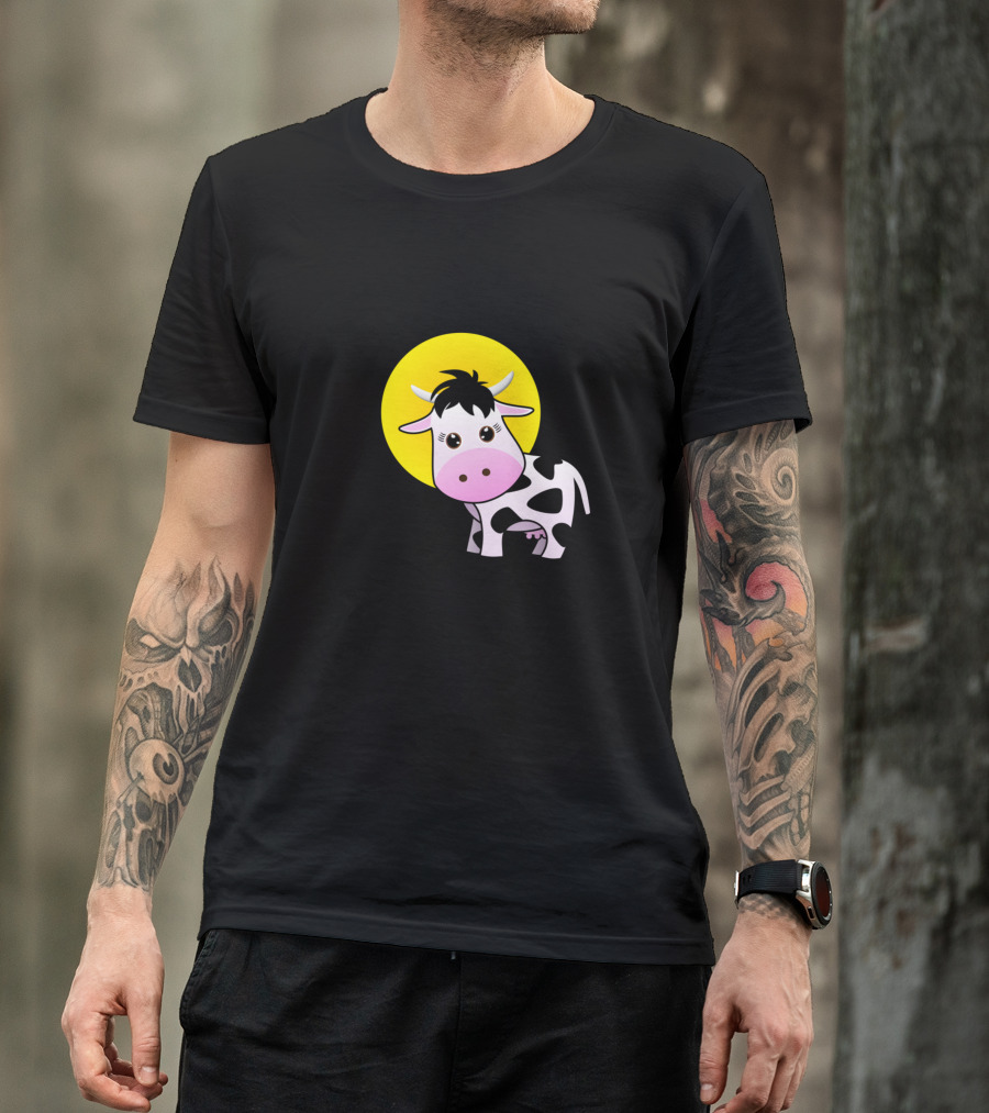 Holy Cow Kawaii Shocked Cow With Yellow Moon T-Shirt