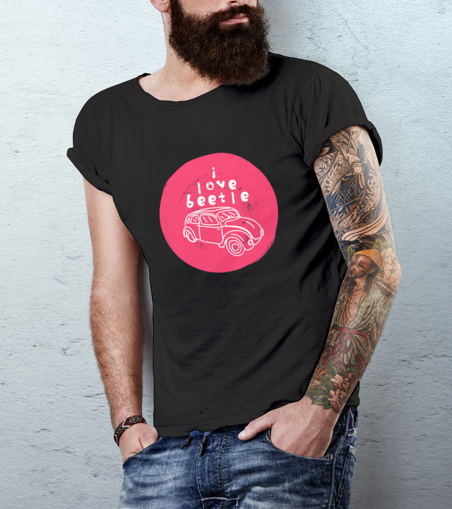 I Love Beetle Classic Car Sketch In Red Circle T-Shirt