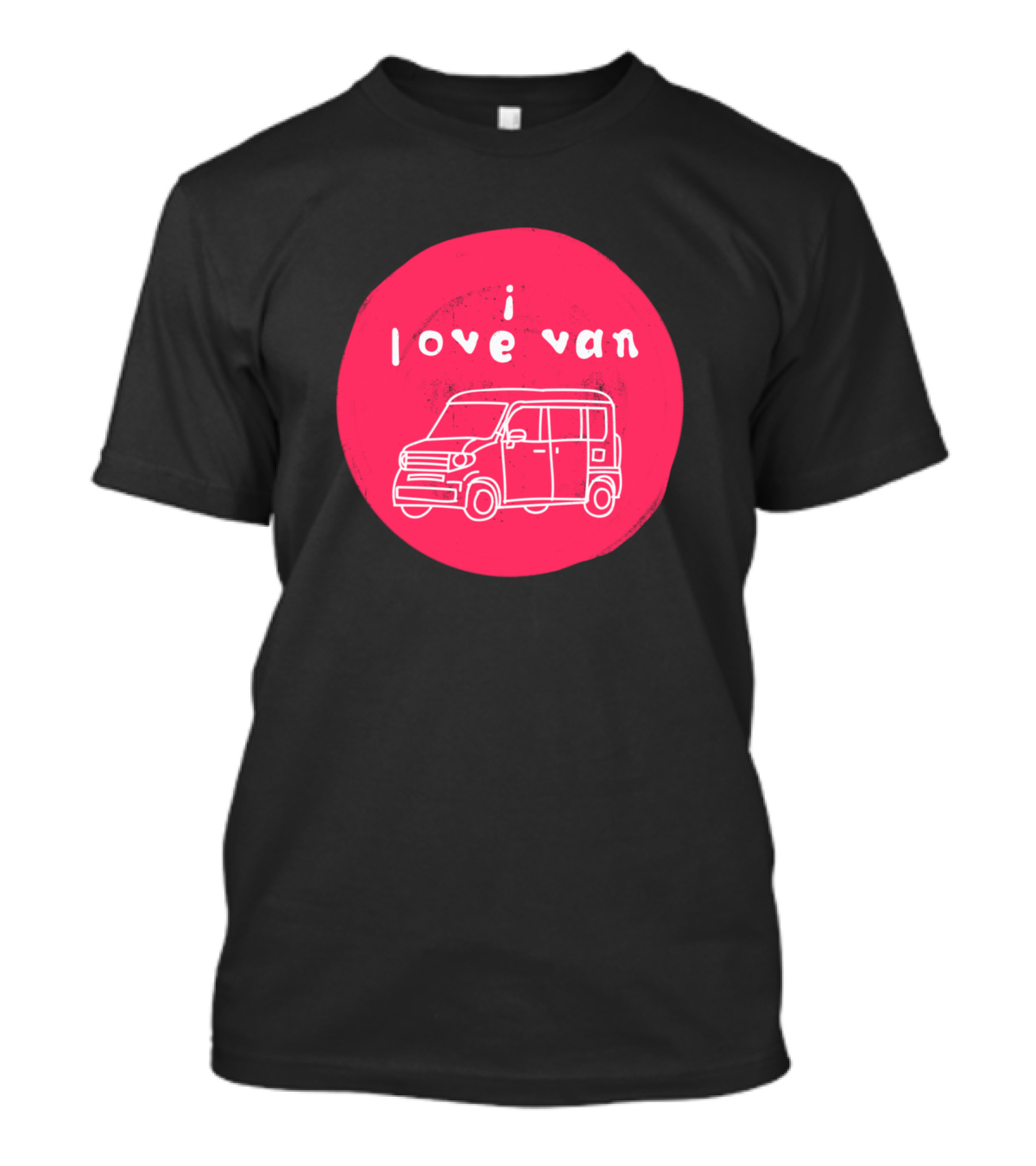 I Love Van Simple Line Drawing On Pink Circle Background T-Shirt