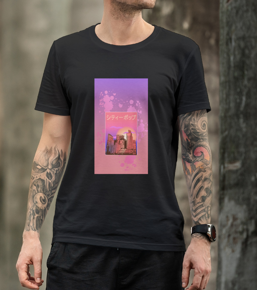 Japanese City Pop 70s 80s Vaporwave Synthwave Aesthetic Sunset Skyline T-Shirt