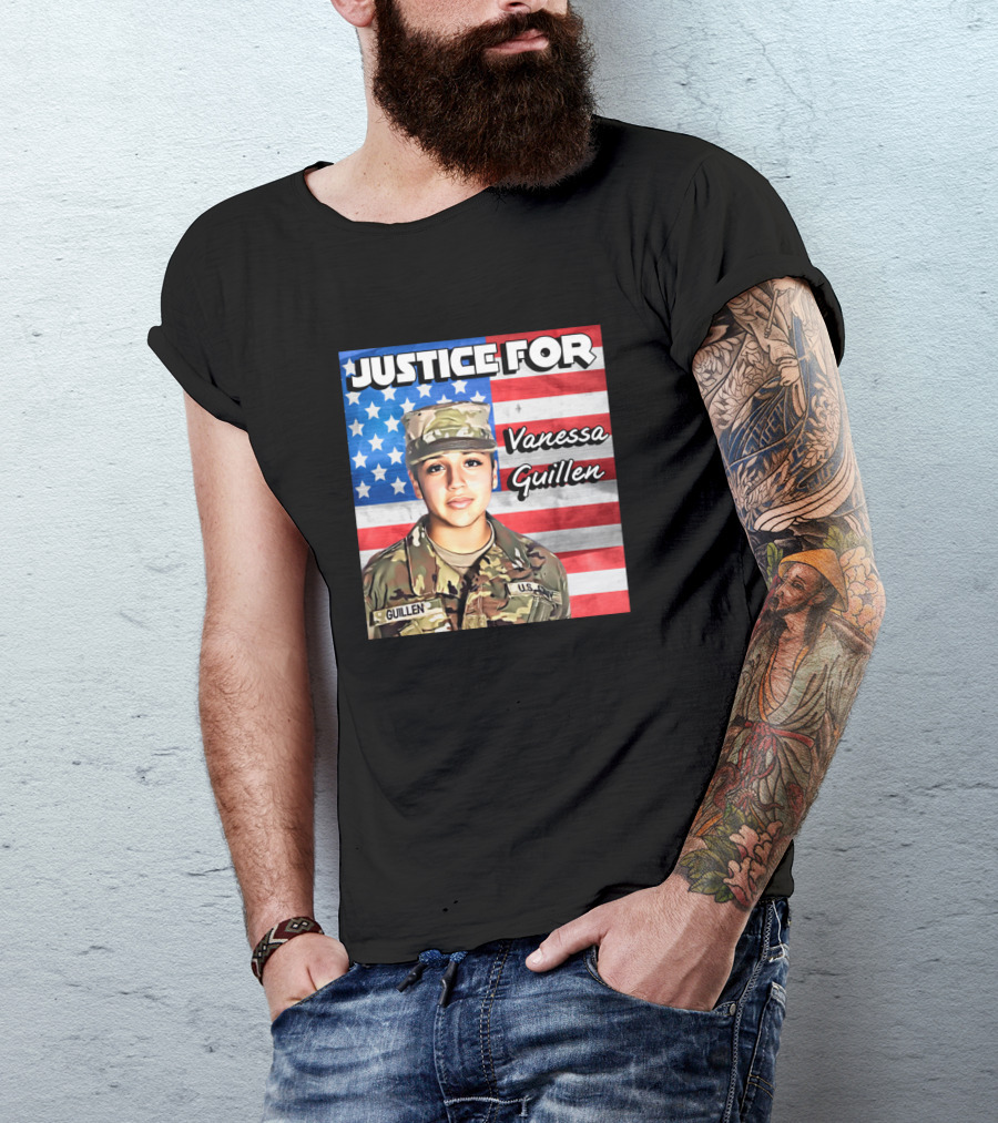 JUSTICE FOR VANESSA GUILLEN WITH AMERICAN FLAG AND MILITARY UNIFORM T-Shirt