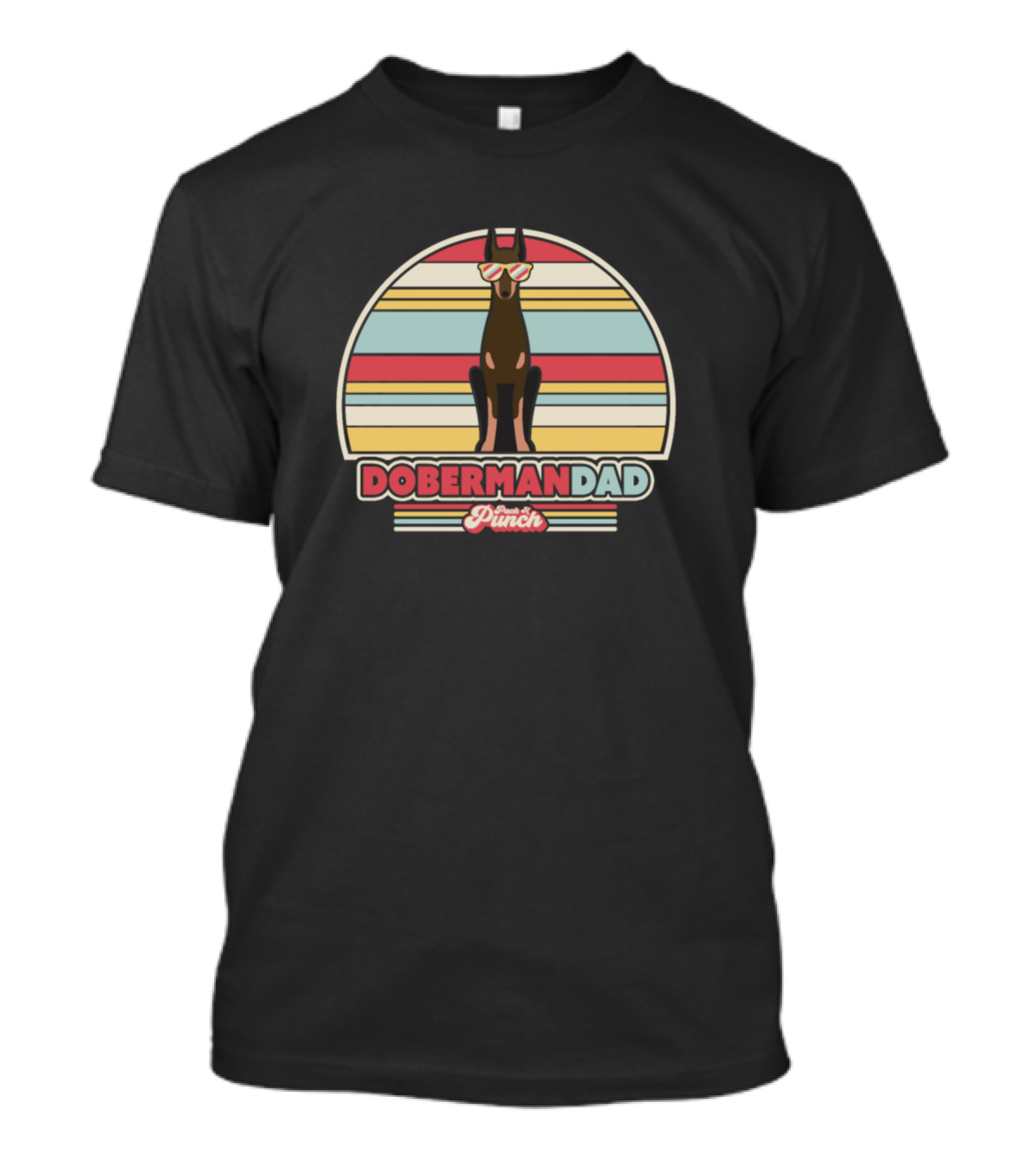 Doberman Dad Pinch Retro Stripes Sunglasses T-Shirt
