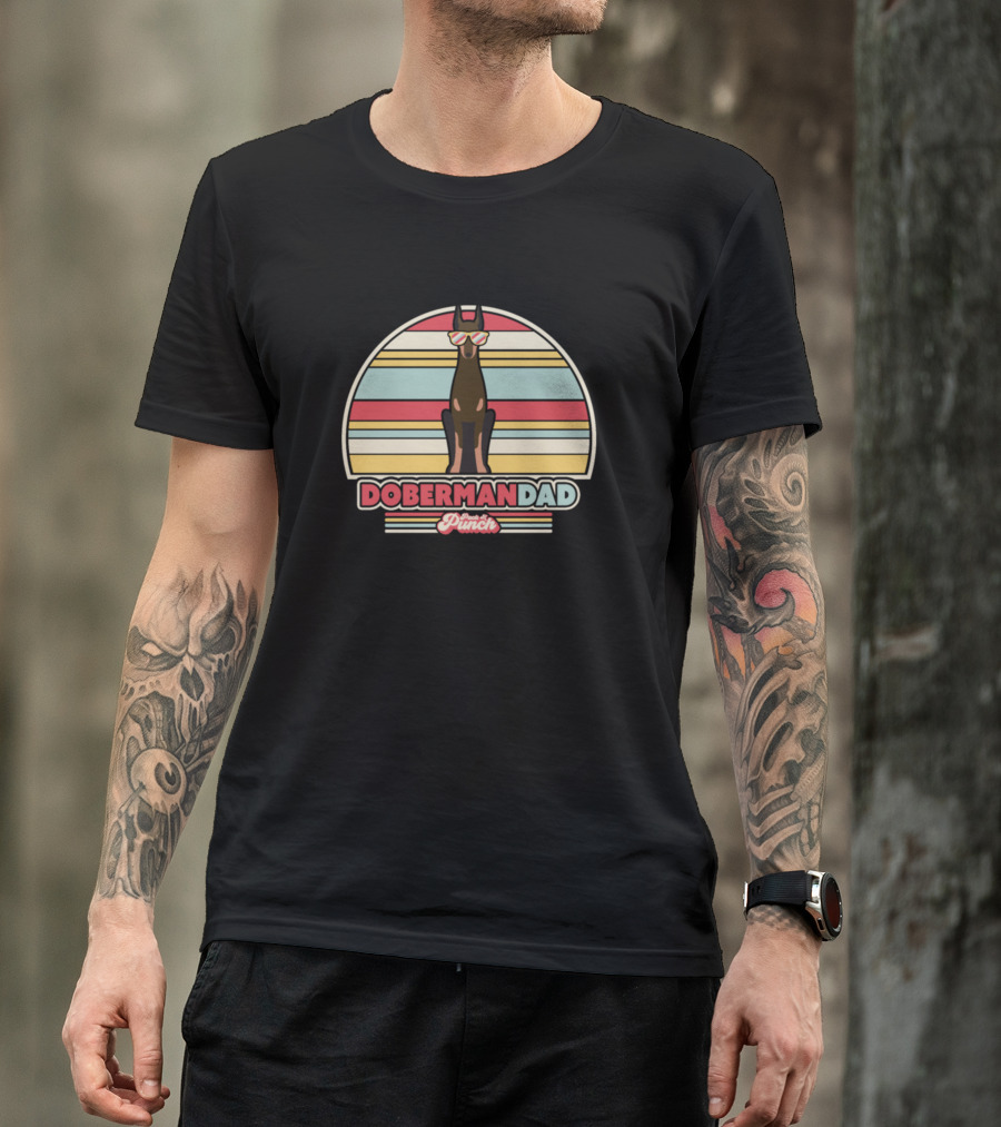 Doberman Dad Pinch Retro Stripes Sunglasses T-Shirt