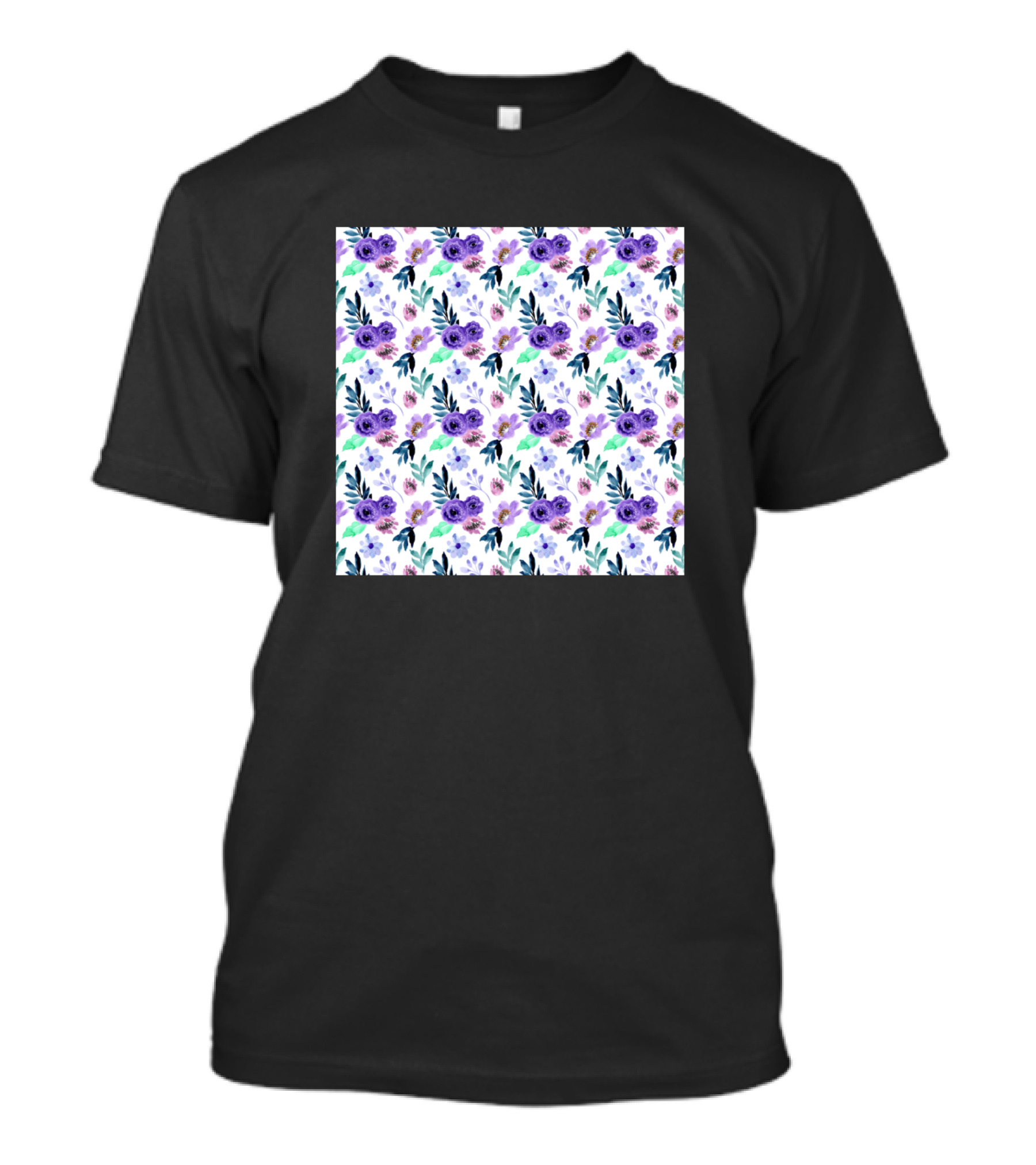 Floral Pattern Watercolor Purple Flowers Repeated T-Shirt