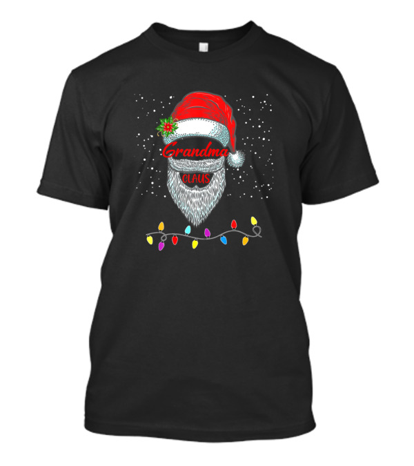 Grandma Claus Christmas Santa Beard With Festive Lights T-Shirt