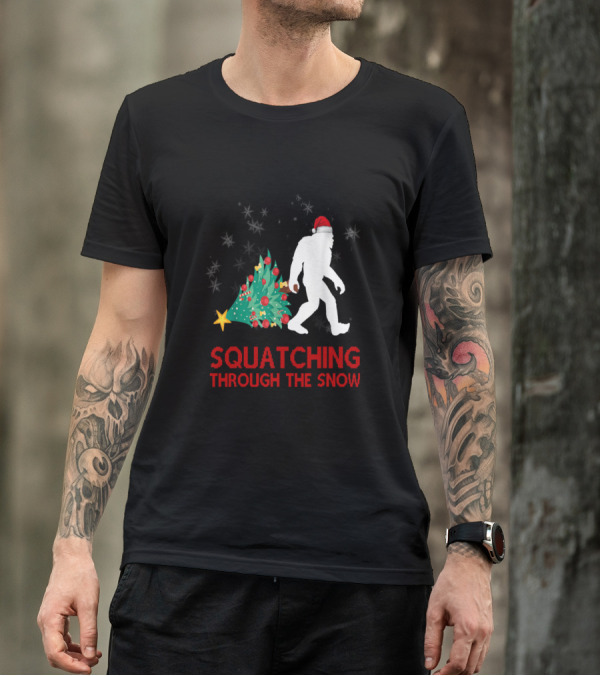 Squatching Through The Snow Bigfoot Christmas Sasquatch T-Shirt
