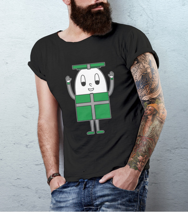 Egg Present Character With Green Wrapping And Happy Face T-Shirt