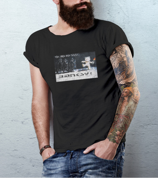 Banksy Graffiti Mural The Mild Mild West Teddy Bear Molotov Police T-Shirt