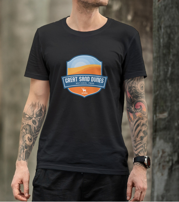 Great Sand Dunes National Park Colorado Sun And Mountains Badge T-Shirt