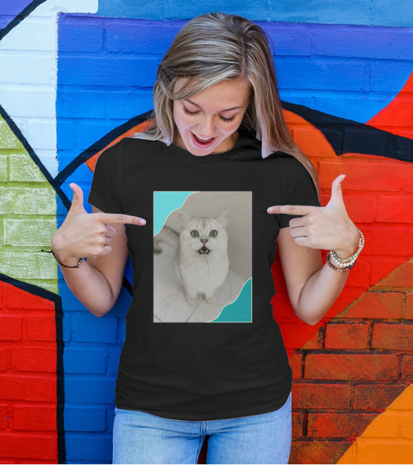 Green Eyes Cute Cats White Fluffy Kitty T-Shirt