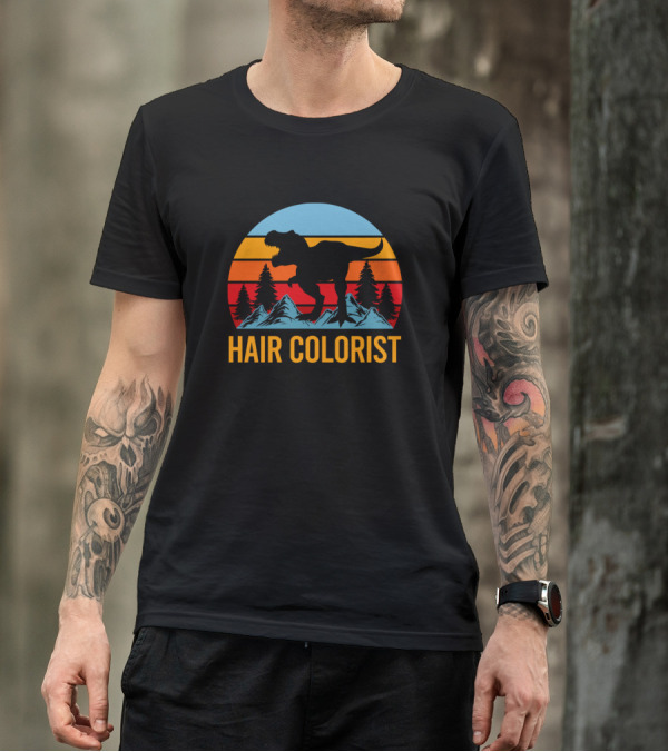 Hair Colorist Dinosaur Sunset Scene T-Shirt
