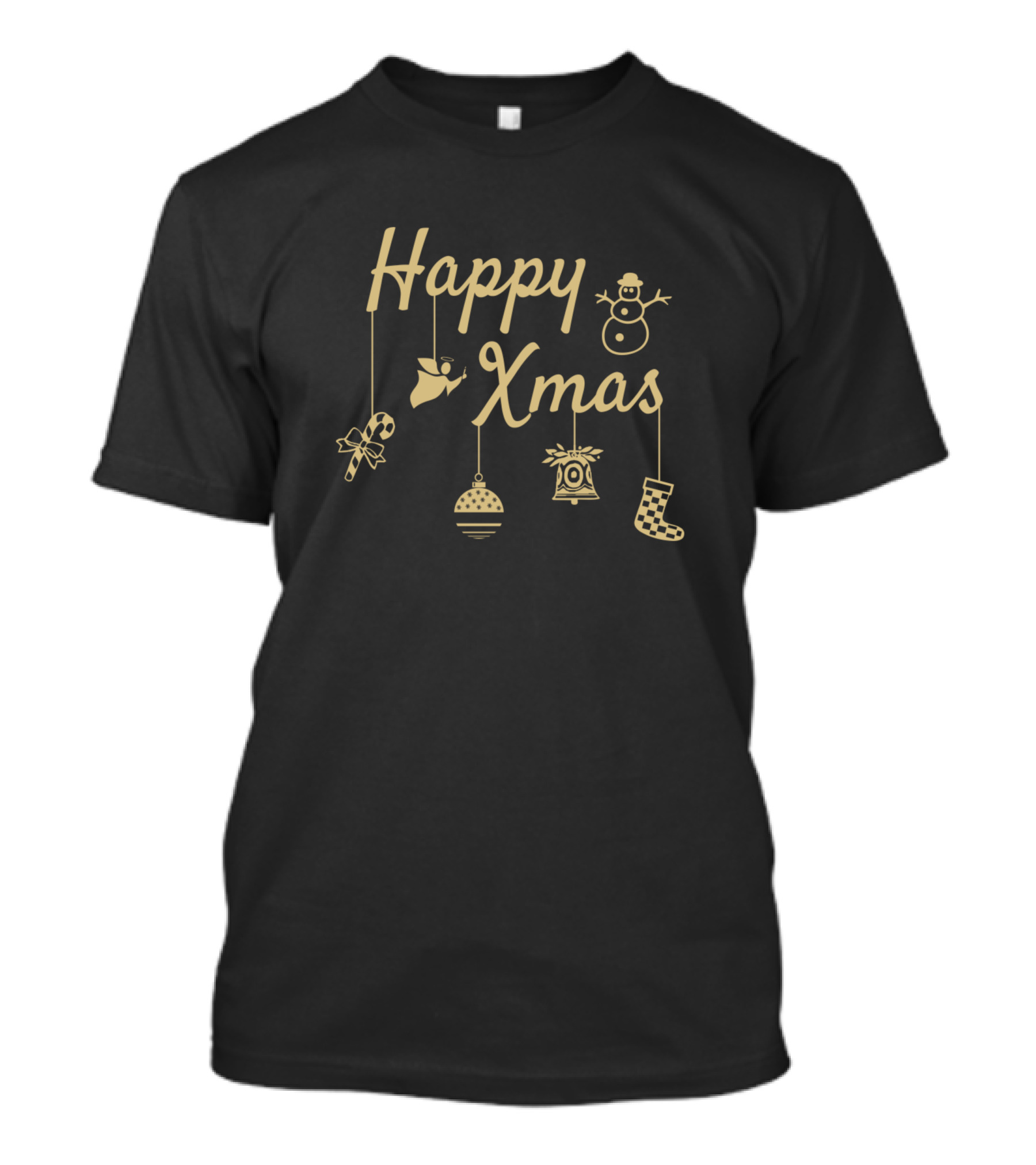 Happy Xmas Angel Snowman Candy Cane Ornament Bell Stocking T-Shirt