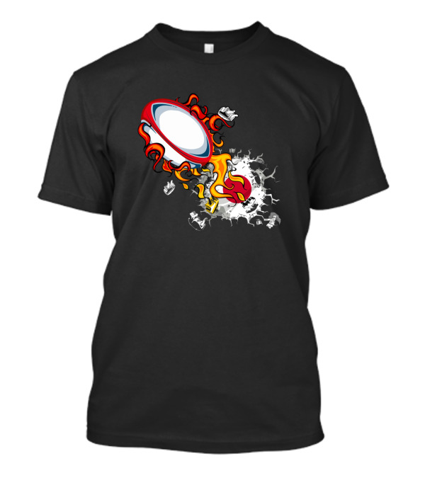 Japan Rugby Fiery Ball Breaking Through T-Shirt