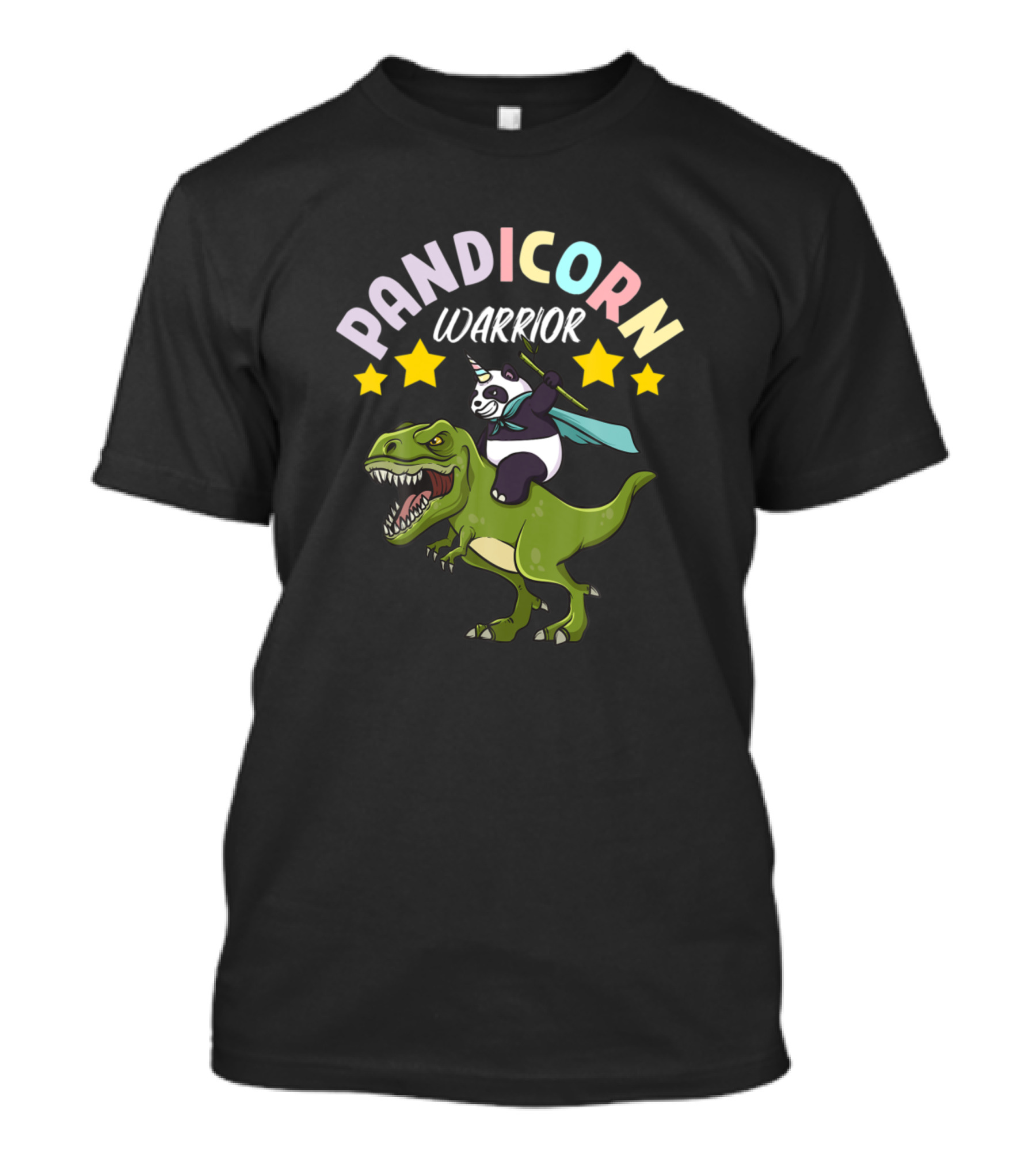 Pandicorn Warrior Panda Bear Riding Dinosaur With Stars T-Shirt