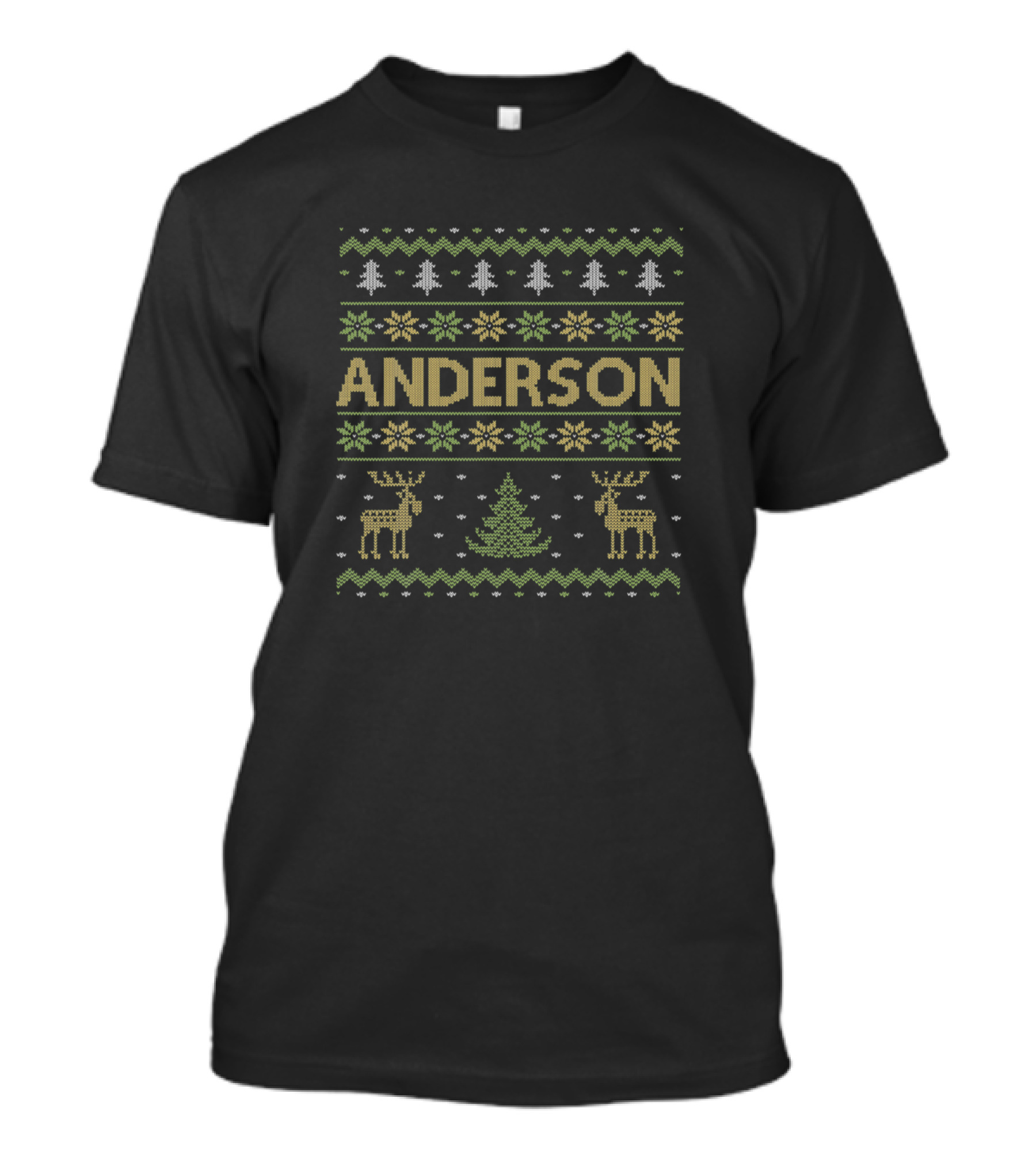 ANDERSON Ugly Christmas Sweater Reindeer Pine Trees T-Shirt