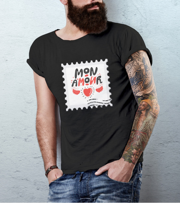 Stamp Heart Wings Mon Amour T-Shirt