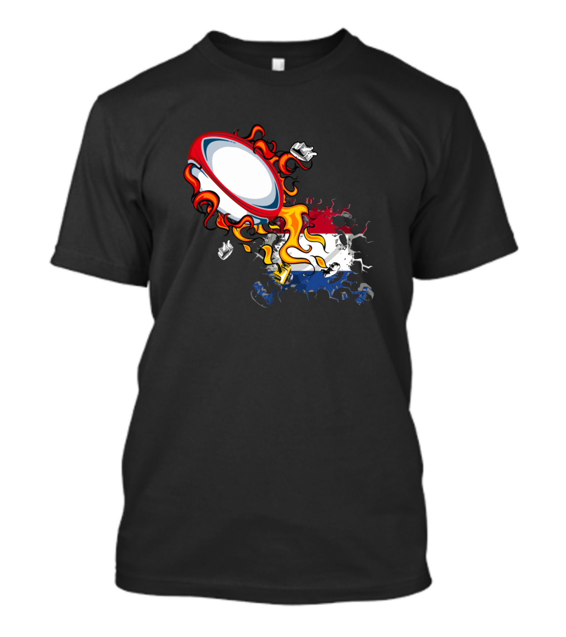Netherlands Rugby Flaming Ball Flag Burst T-Shirt