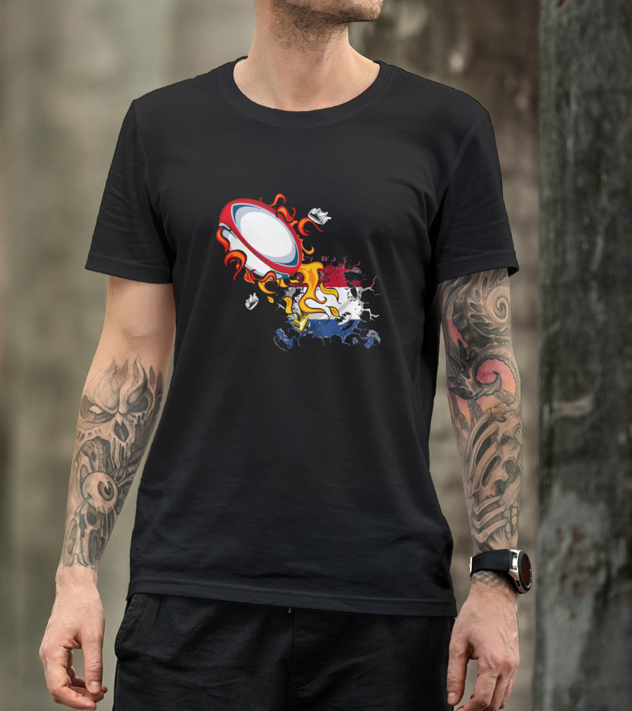 Netherlands Rugby Flaming Ball Flag Burst T-Shirt