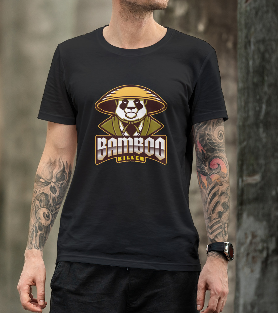 Bamboo Killer Panda With Straw Hat And Coat T-Shirt