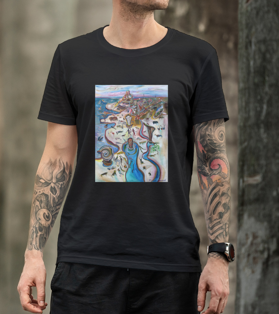 Paradise Surreal Landscape With Mythical Figures And Coastal Elements By D. Donneli T-Shirt