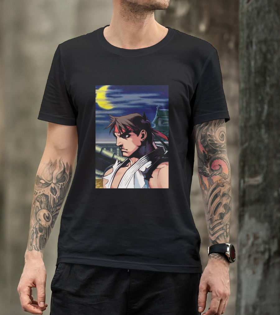 Ryu Street Fighter Classic Crescent Moon Scene T-Shirt