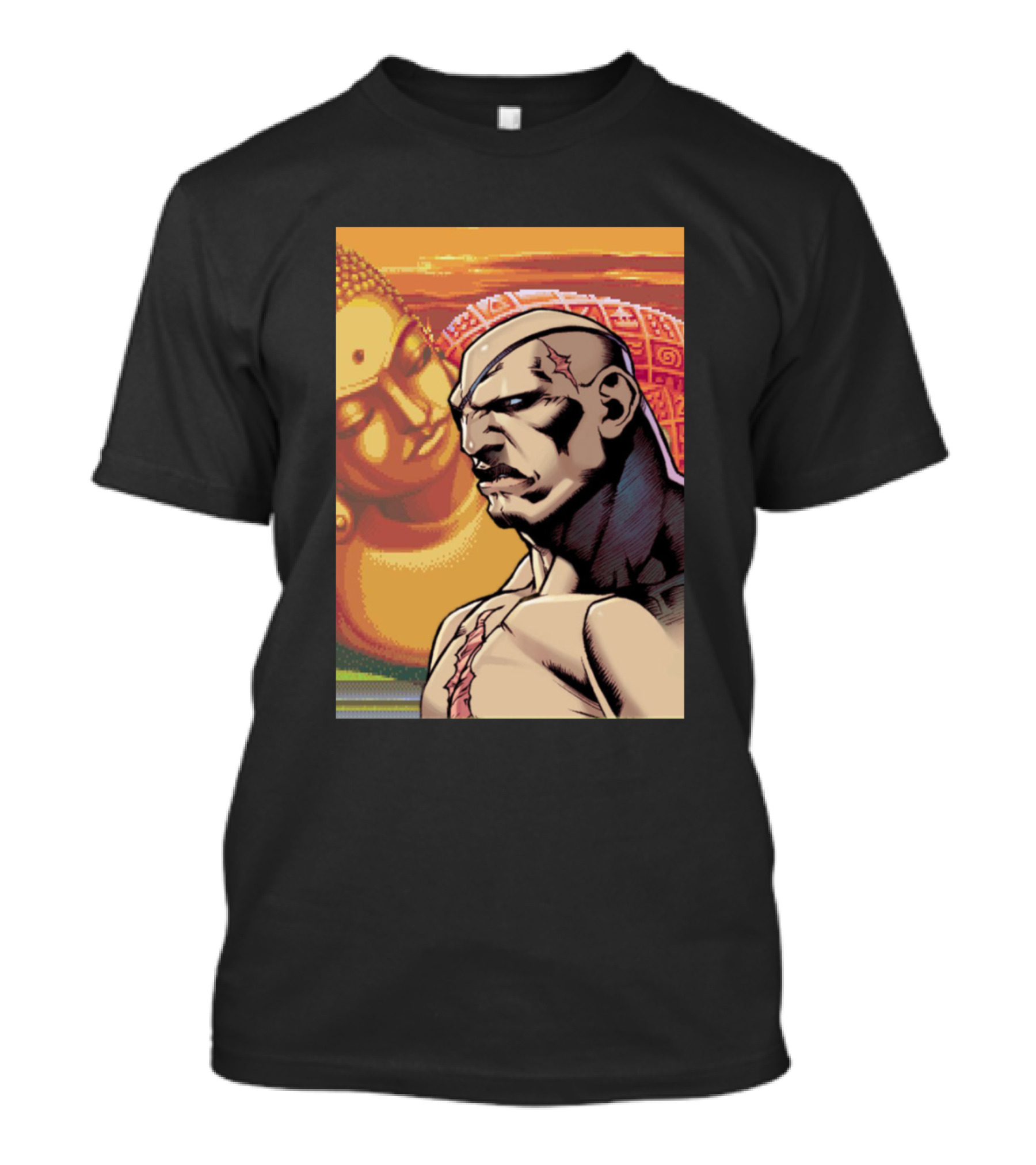 Sagat Street Fighter Buddha Sunset Background Fan T-Shirt