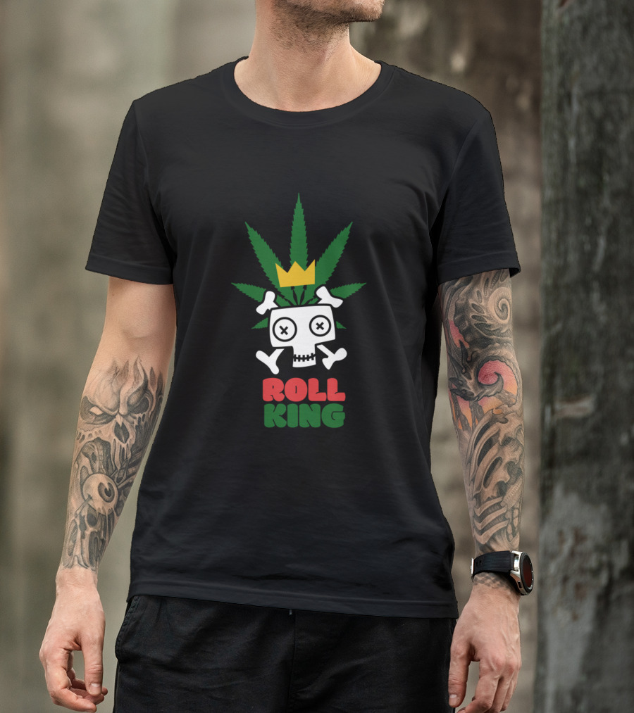 Roll King Skull With Crown And Cannabis Leaf T-Shirt