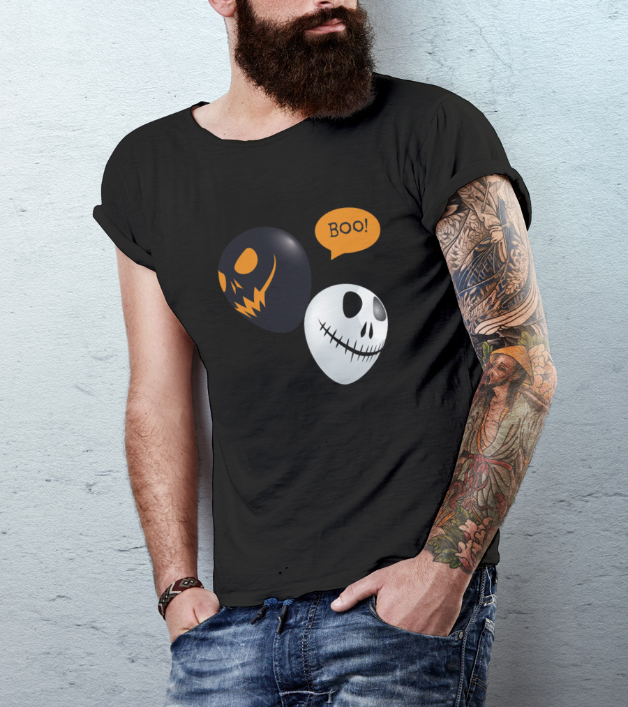 Boo Two Scary Balloons Halloween Jack O' Lantern Face T-Shirt