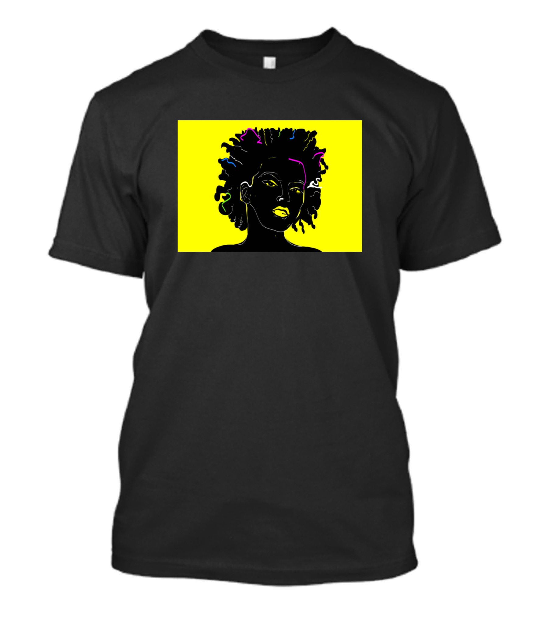 African American Girl Neon Colors On Black And Yellow Background T-Shirt