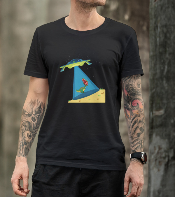 UFO Spaceship Abducting Dinosaur With Sarcastic Alien T-Shirt