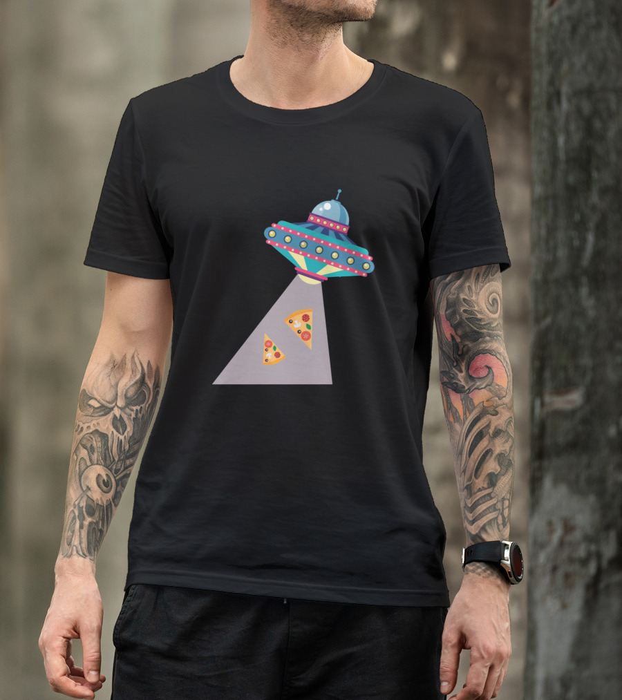 Alien Pizza Abduction UFO Spaceship Sarcastic Beam T-Shirt