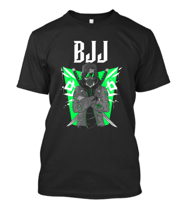 BJJ Anime Guy Green Masked Warrior With Swords T-Shirt