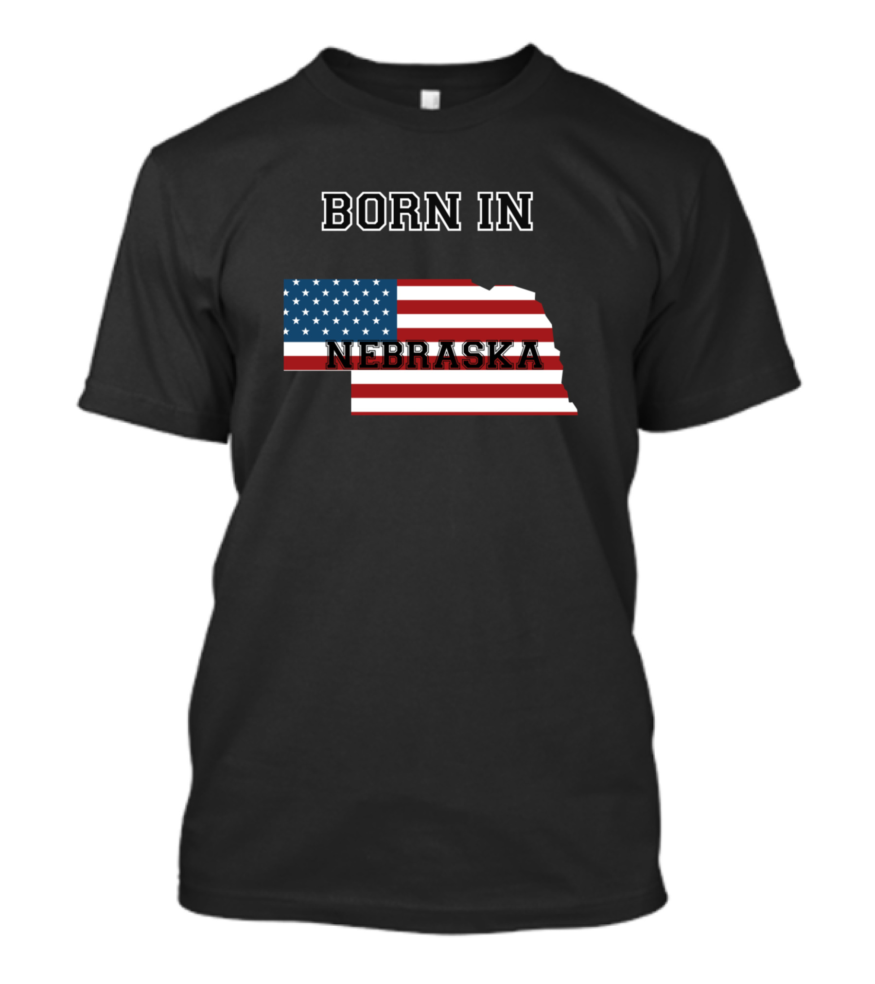 Born In Nebraska American Flag Map T-Shirt