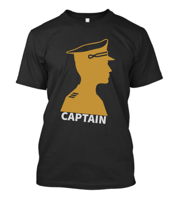 Captain Pilot Silhouette Golden Officer Hat Badge T-Shirt