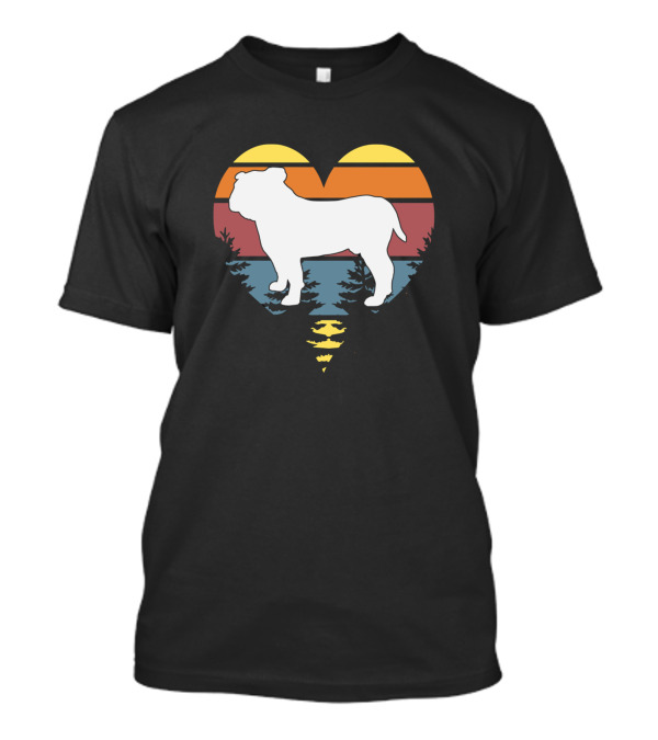 Dogs Of Cool I Love My Dogs Bulldog Heart Sunset Scene T-Shirt