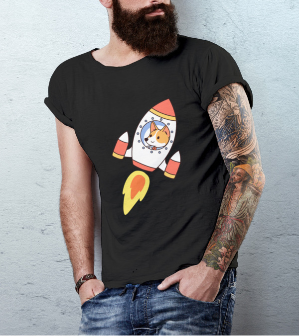 Dogs In Space Rocket Ship Corgi Adventure T-Shirt