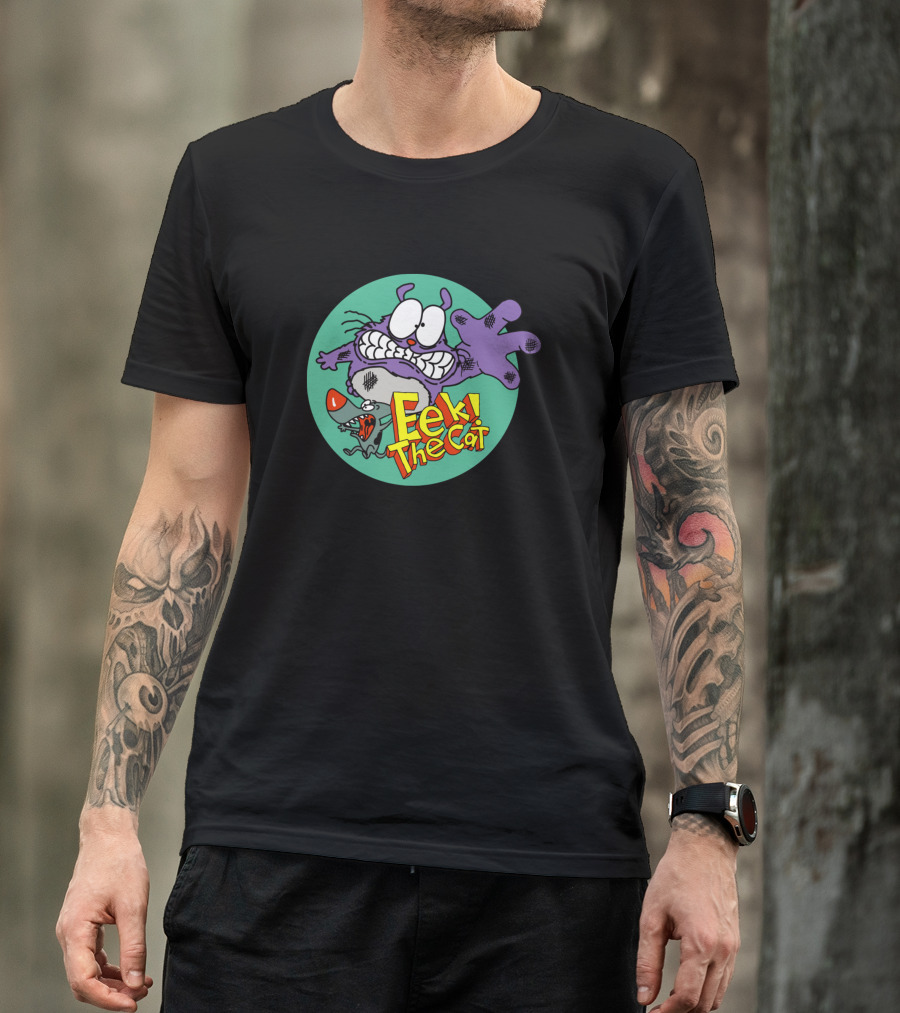Eek The Cat Cartoon Characters In Circle With Green Background T-Shirt