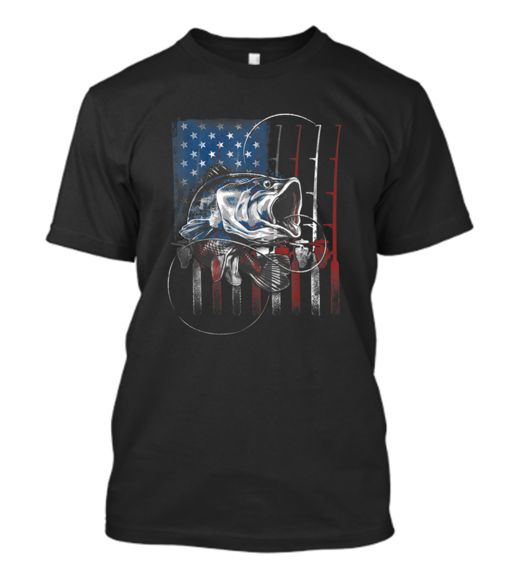 American Flag Vintage USA Bass Fishing Enthusiast T-Shirt