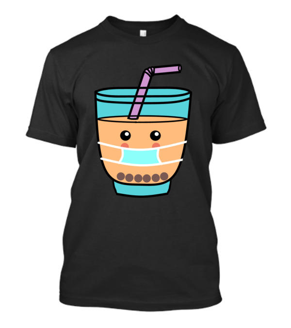 Mask Wearing Cute Bubble Tea Cup With Straw T-Shirt