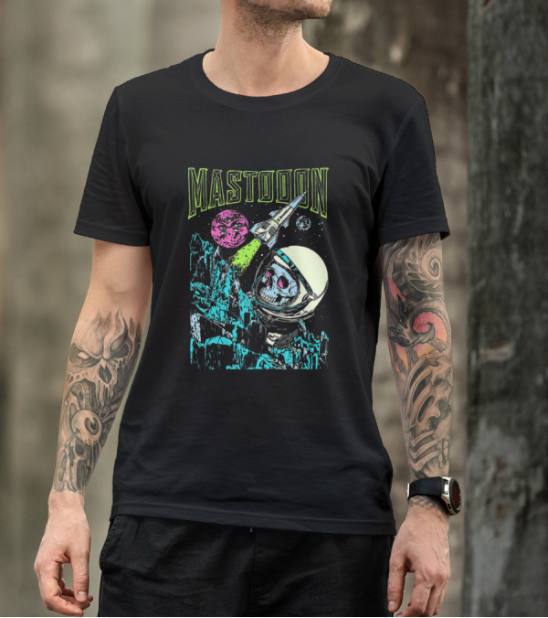 Mastodon Space Skull Astronaut With Rocket And Planets T-Shirt