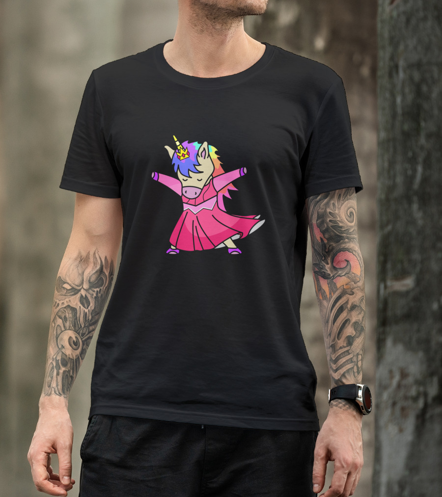 Princess Unicorn Dabbing In Rainbow Dress T-Shirt