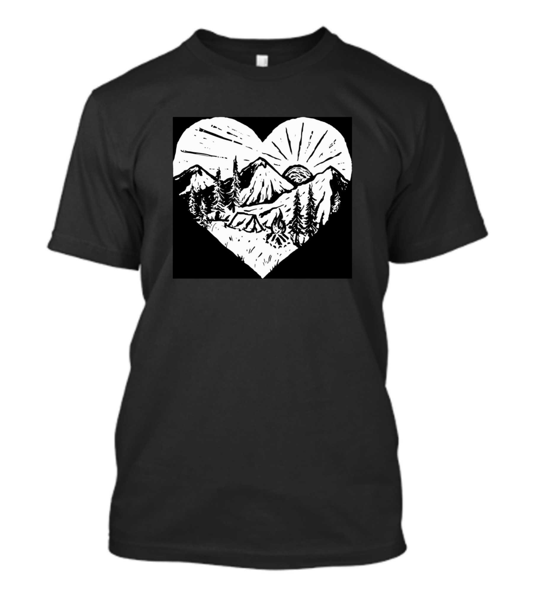 Nice Monochrome Heart Adventure Camping Scene T-Shirt