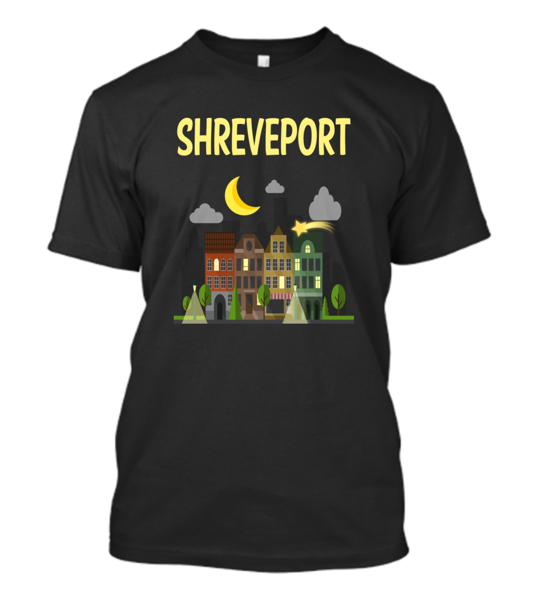 Shreveport Night Cityscape With Crescent Moon And Stars T-Shirt