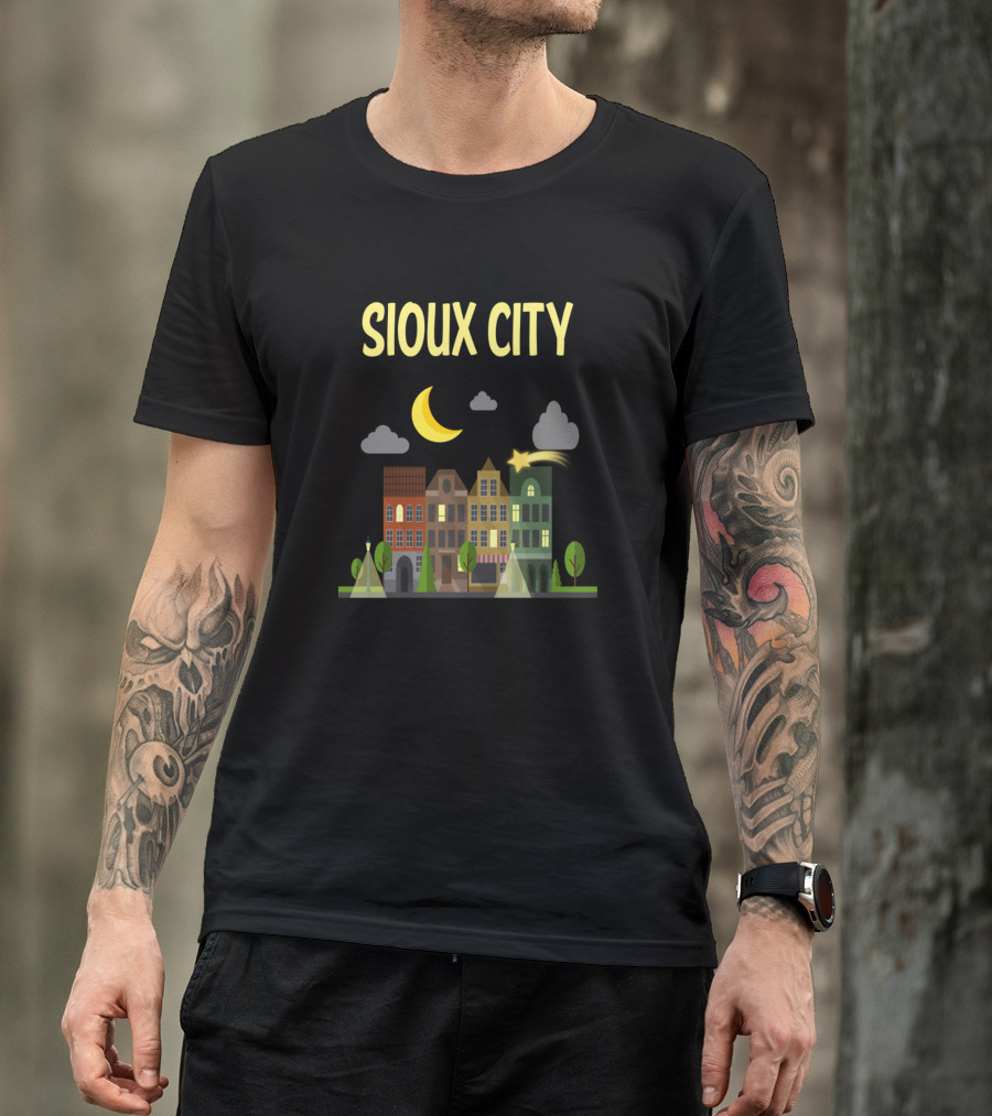 Sioux City Night Skyline With Moon And Shooting Star T-Shirt