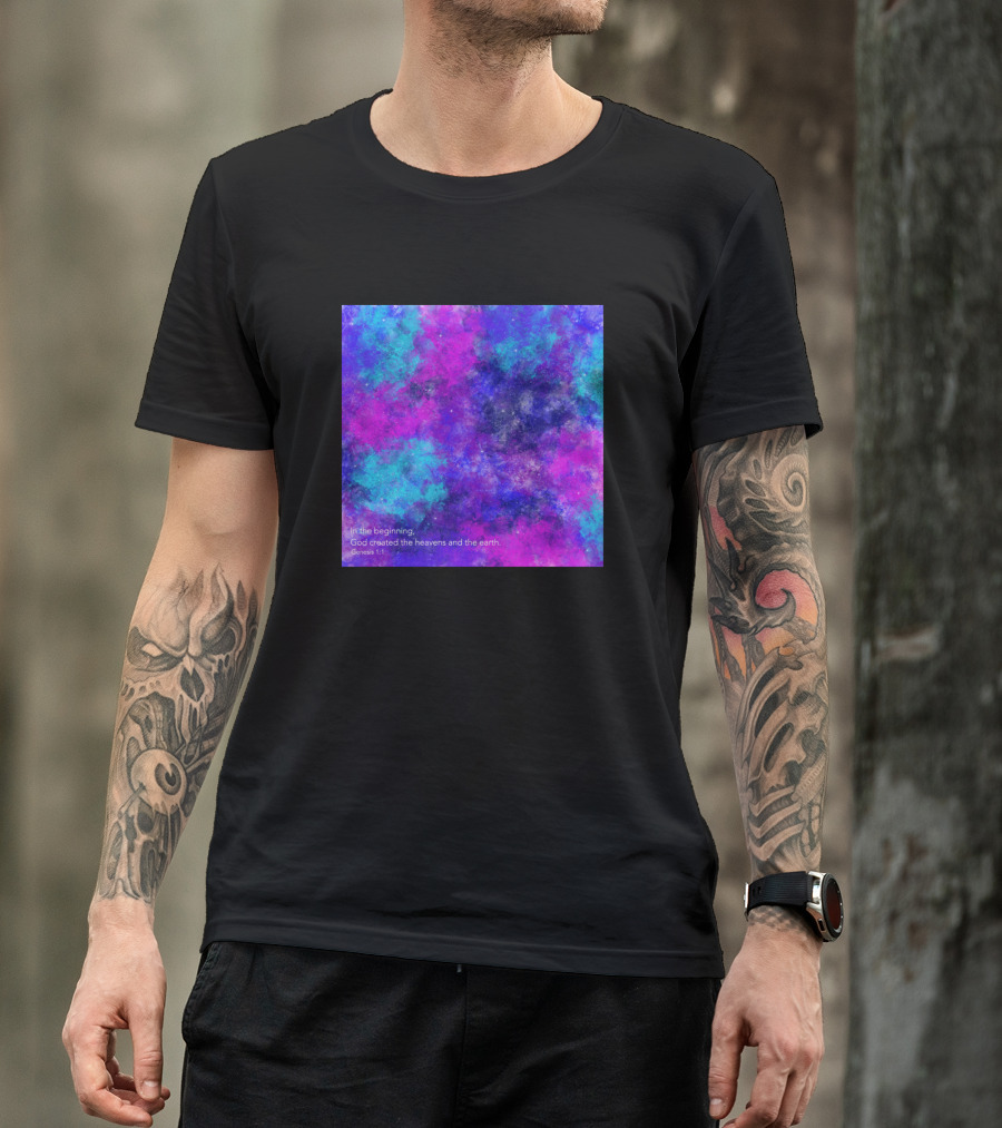 In The Beginning Genesis 1:1 God Created The Heavens And The Earth Dark Blue Purple T-Shirt
